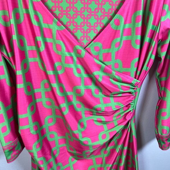 Gretchen Scott Ruched City Unchained Jersey Dress Size Small Pink Green Stretch - Picture 6 of 10